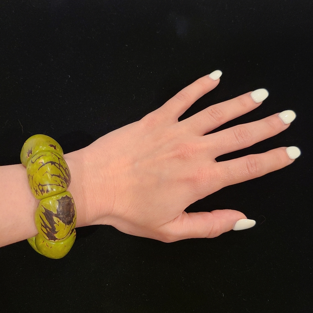 Green and Brown Stone Stretch Bangle Bracelet